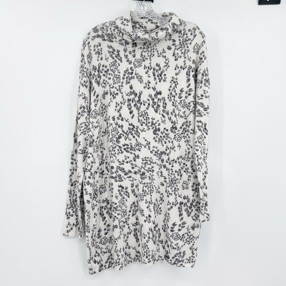 Z Supply White Charcoal Animal Print Cowl Neck Tunic Sweater Dress Womens Sz M - Picture 3 of 11